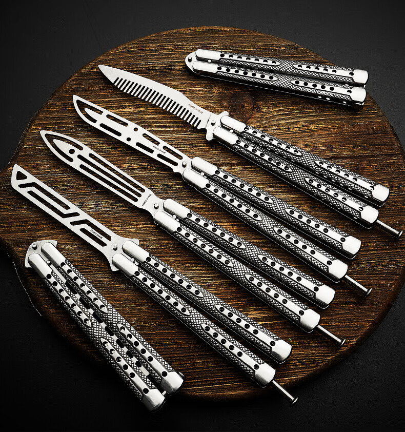 战鲨毒蛇初学者未蝴蝶玩具花式梳子刀蝴蝶甩手刀定制 钢本色/d61