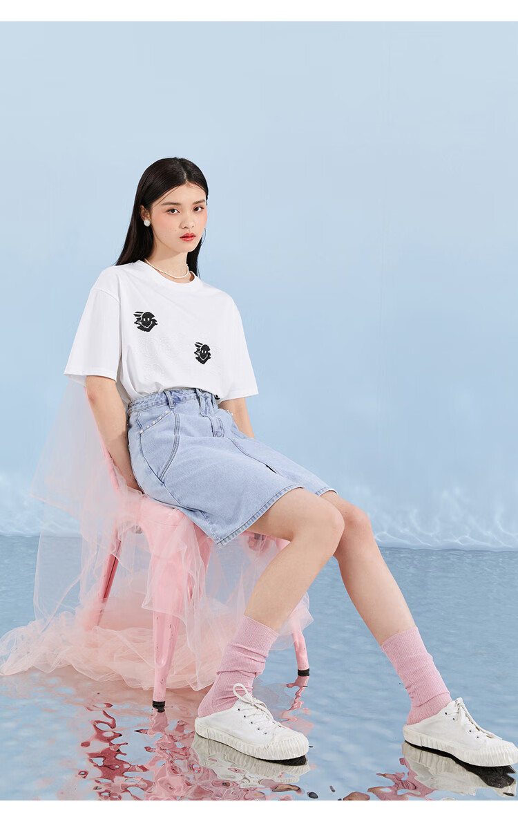 太平鸟半身裙女开衩牛仔半裙2021夏季新款时尚休闲牛仔a字裙短裙 牛仔