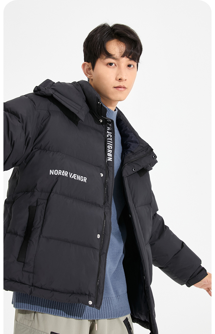 jackjones杰克琼斯冬季立领反光胶印鸭绒宽松羽绒服男士 e40黑色 l