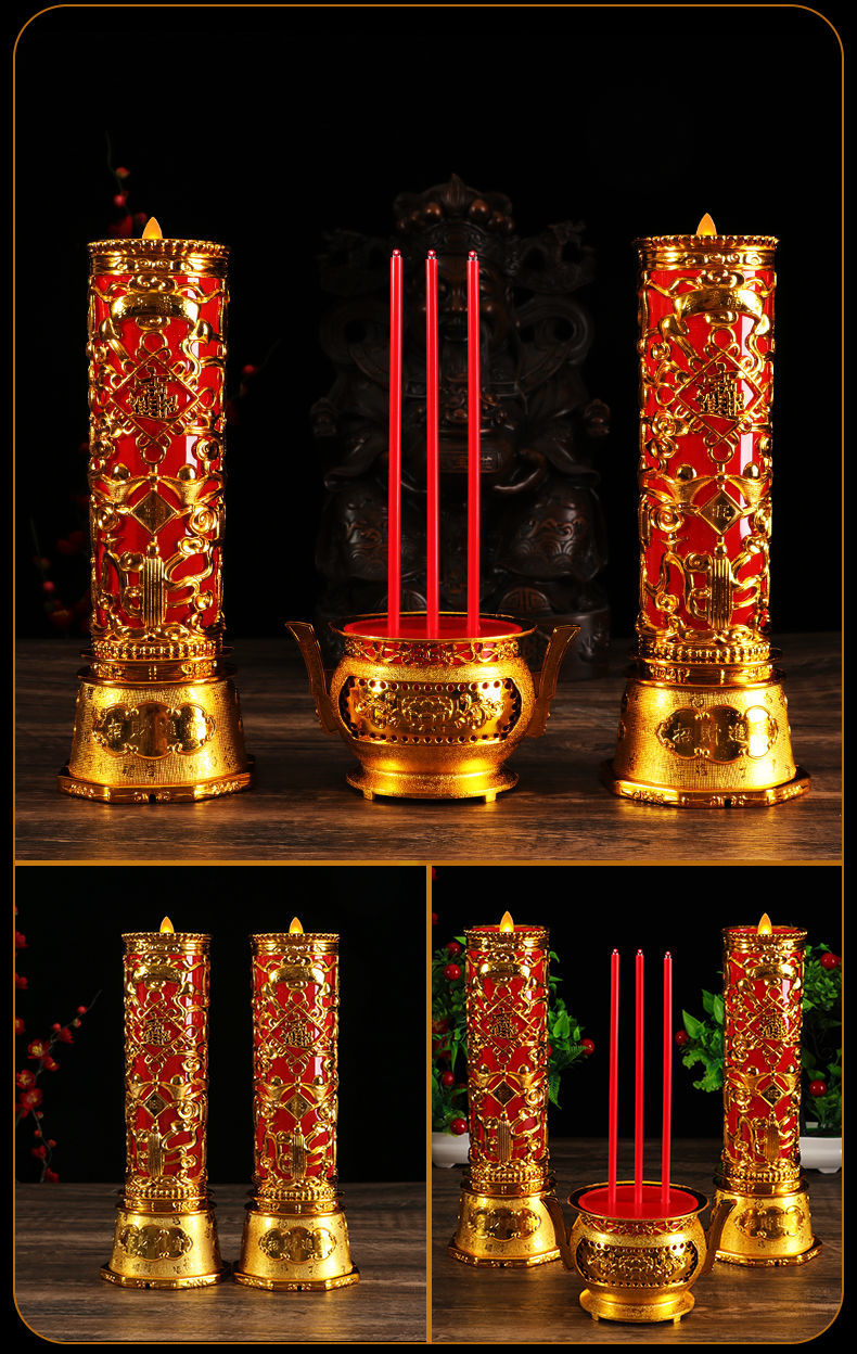 供佛财神祭拜寺庙家用插电电池式大号 摇摆龙烛 香炉(两用套装)【图片