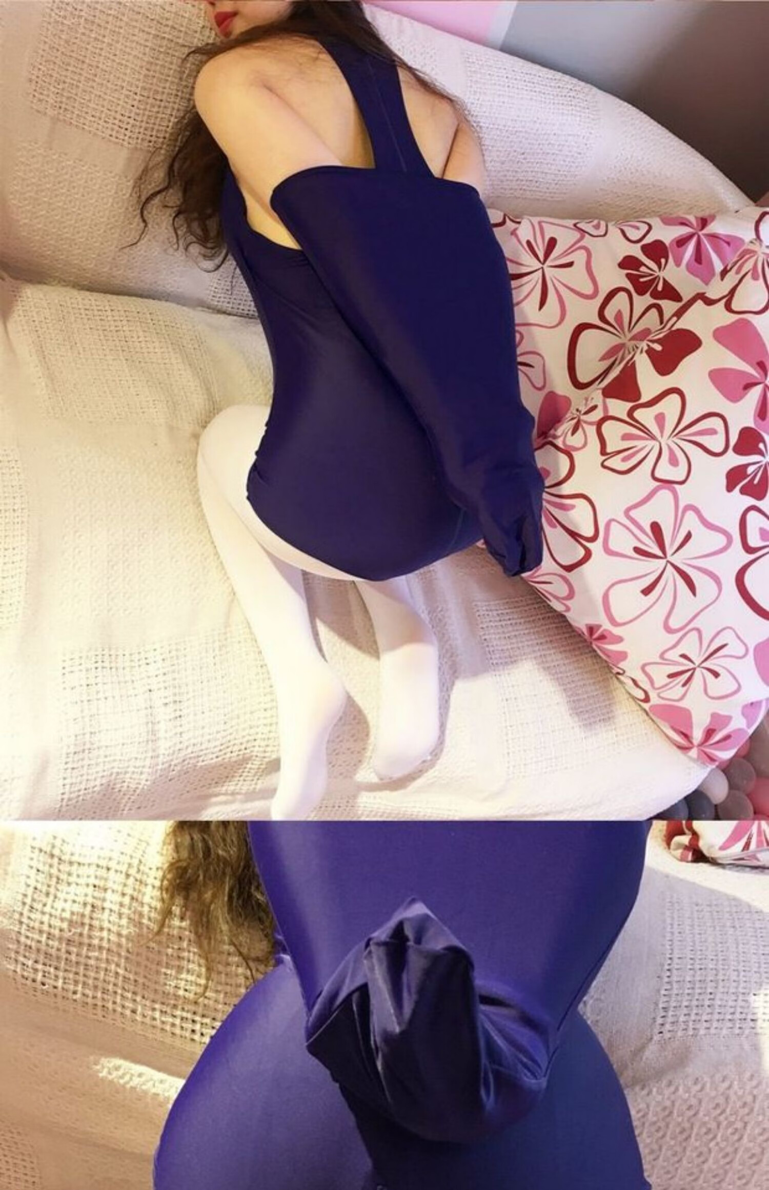 日本双拉链隐形开胸开裆死库水连体泳衣深蓝色温泉显瘦大码泳装 束手