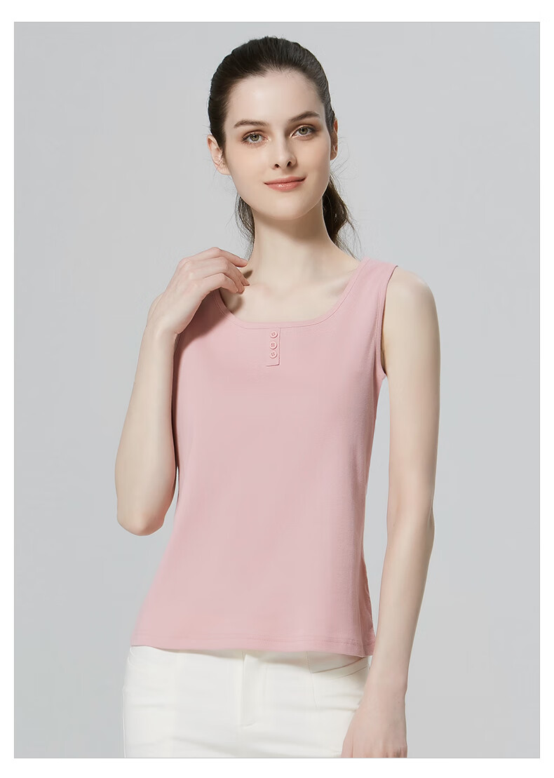 铜牛春夏精梳罗纹纯棉装饰扣圆领女背心vb076水仙黄16085