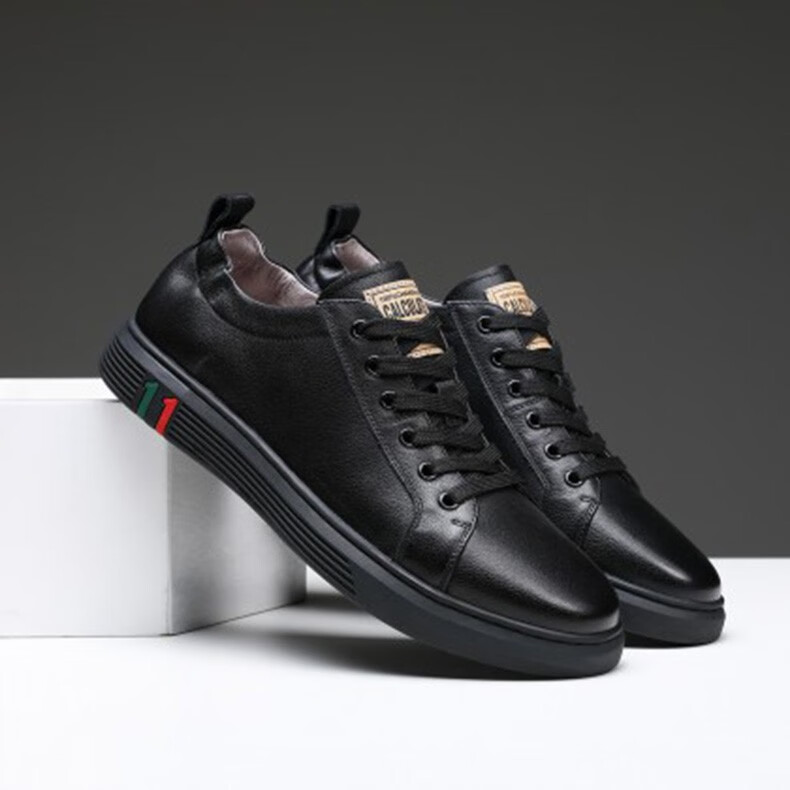 圣大保罗男士休闲鞋春秋季头层牛皮透气休闲皮鞋潮流时尚百搭低帮板鞋