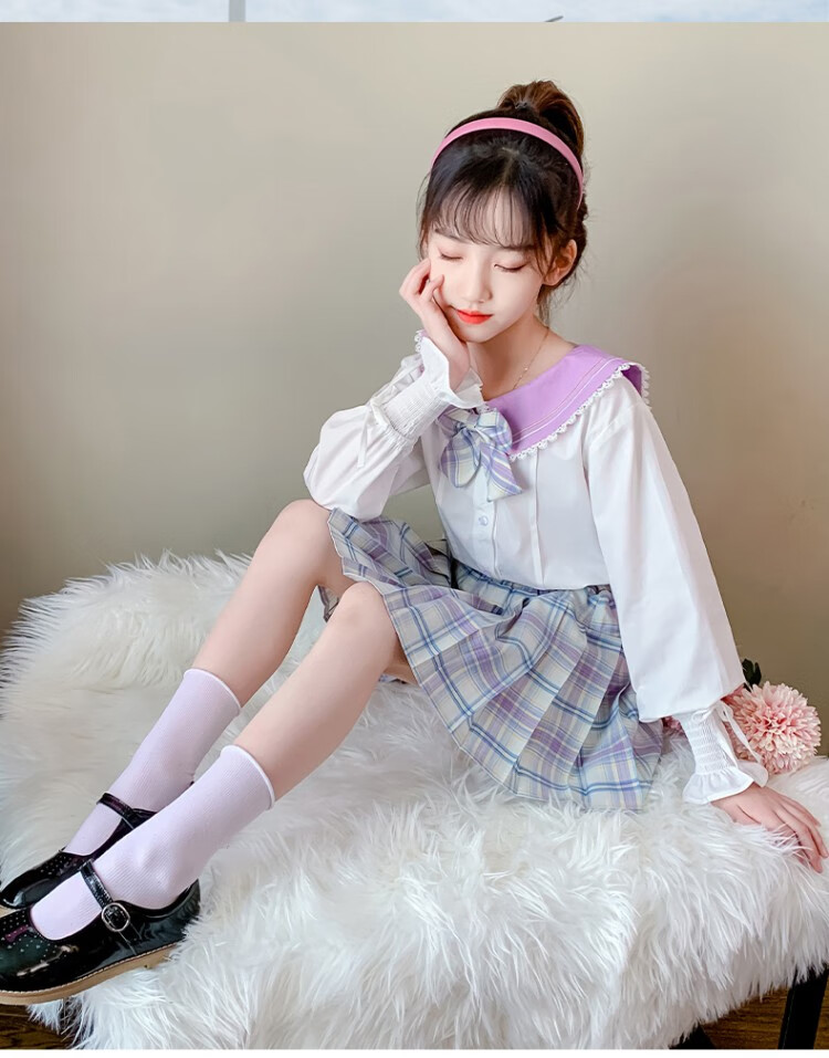 女童jk套装裙2021新款秋装女孩洋气西装儿童日系学院风百褶裙星野两件
