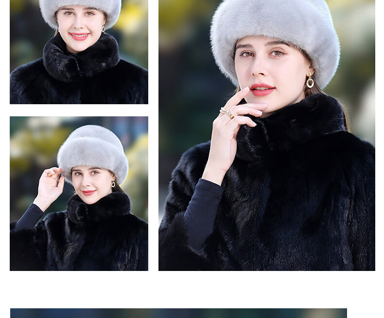 貂皮帽子女秋冬季保暖整皮水貂毛皮草帽子优雅礼帽中老年裘皮帽子咖啡