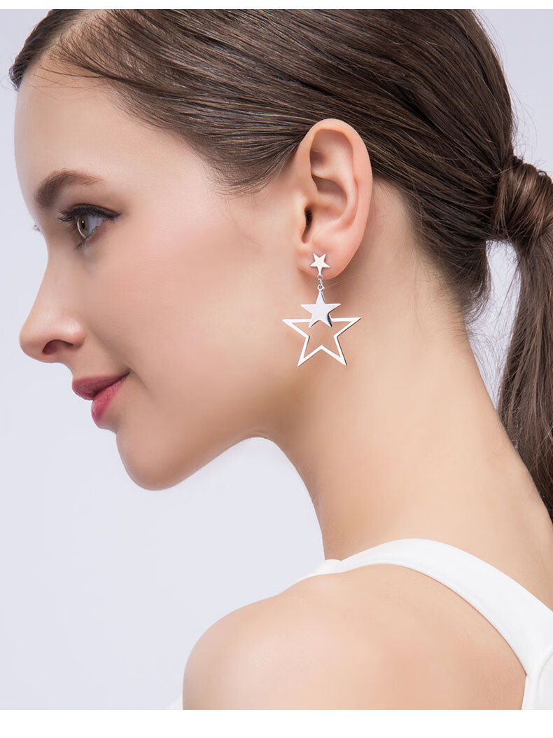 阿辽莎 925银五角星耳环女夏季款星星耳坠2021年新款潮小众气质耳饰