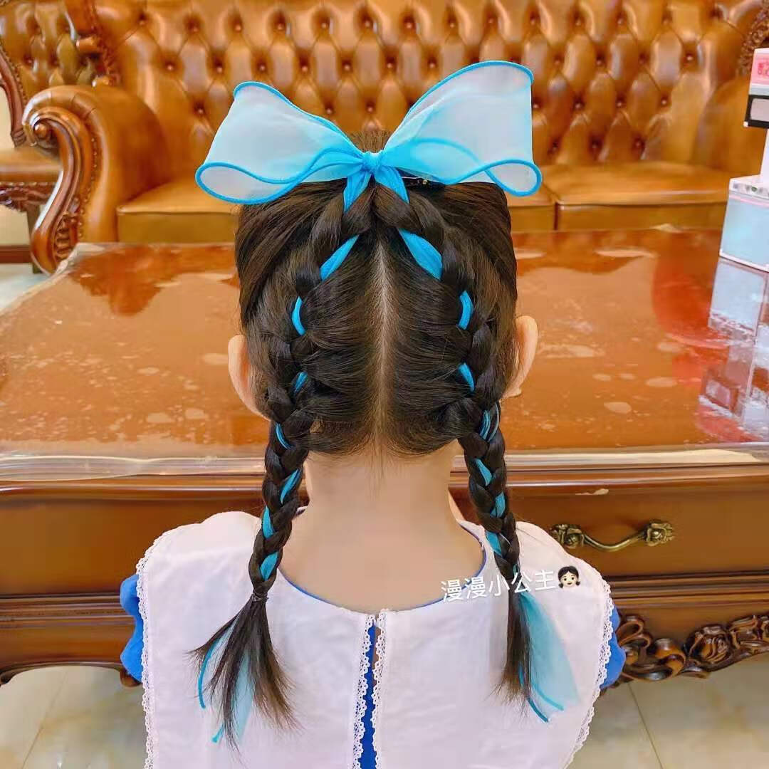 编发蕾丝蝴蝶结飘带发夹头绳儿童女童宝宝公主超仙发卡发饰头饰韩国芭