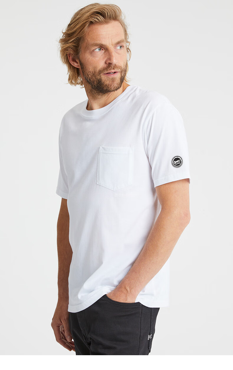 denham男士潮流休闲背后logo印花棉质圆领短袖t恤半袖男子体恤 白 xs