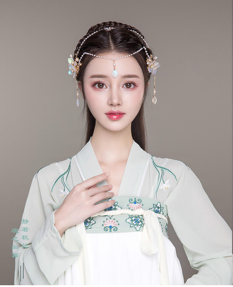 汉服头饰古风额饰眉心坠发夹后压发饰古代超仙流苏少女古装配饰品