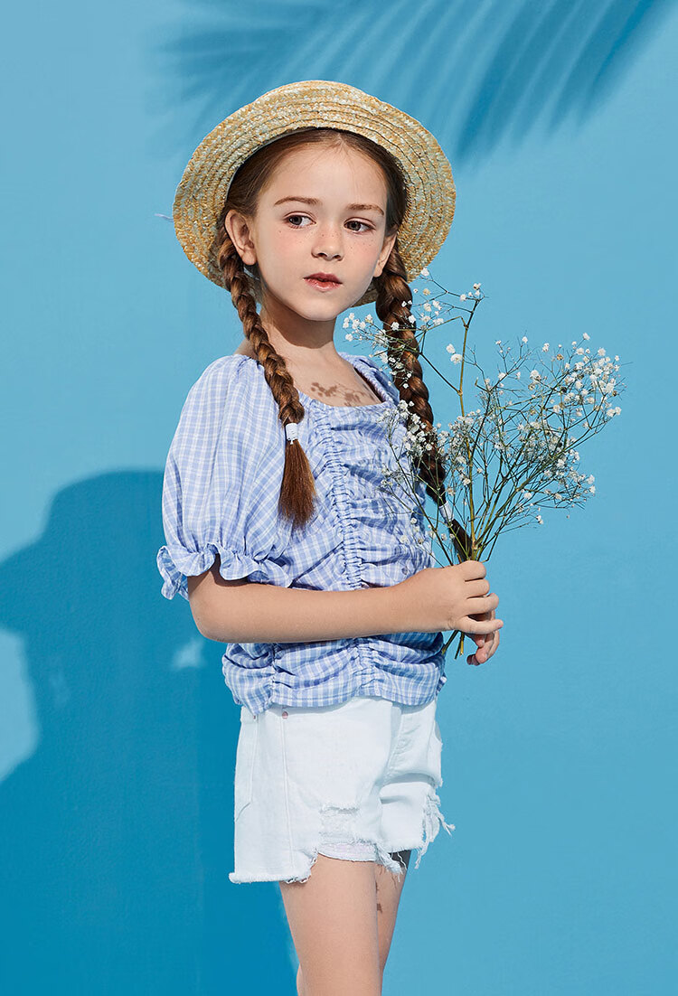 太平鸟童装minipeace童装衬衫女童薄上衣小方领雪纺衫泡泡袖白色130cm