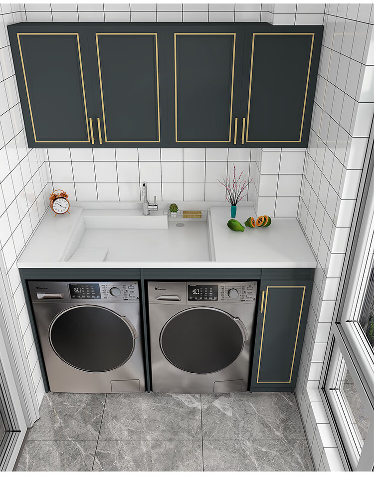 太空铝阳台烘洗双机位洗衣柜台上盆滚筒洗衣机烘干机一体柜组合柜 140