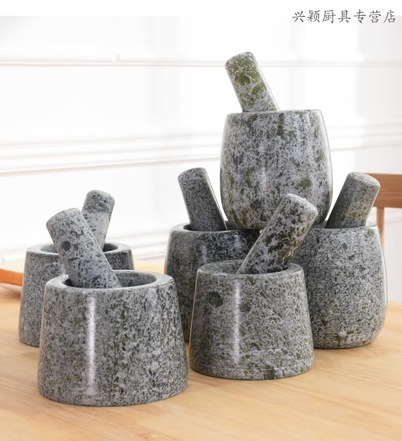 石头捣蒜器天然青石捣蒜器石臼蒜泥捣碎器捣药罐家用研磨器手动压蒜器