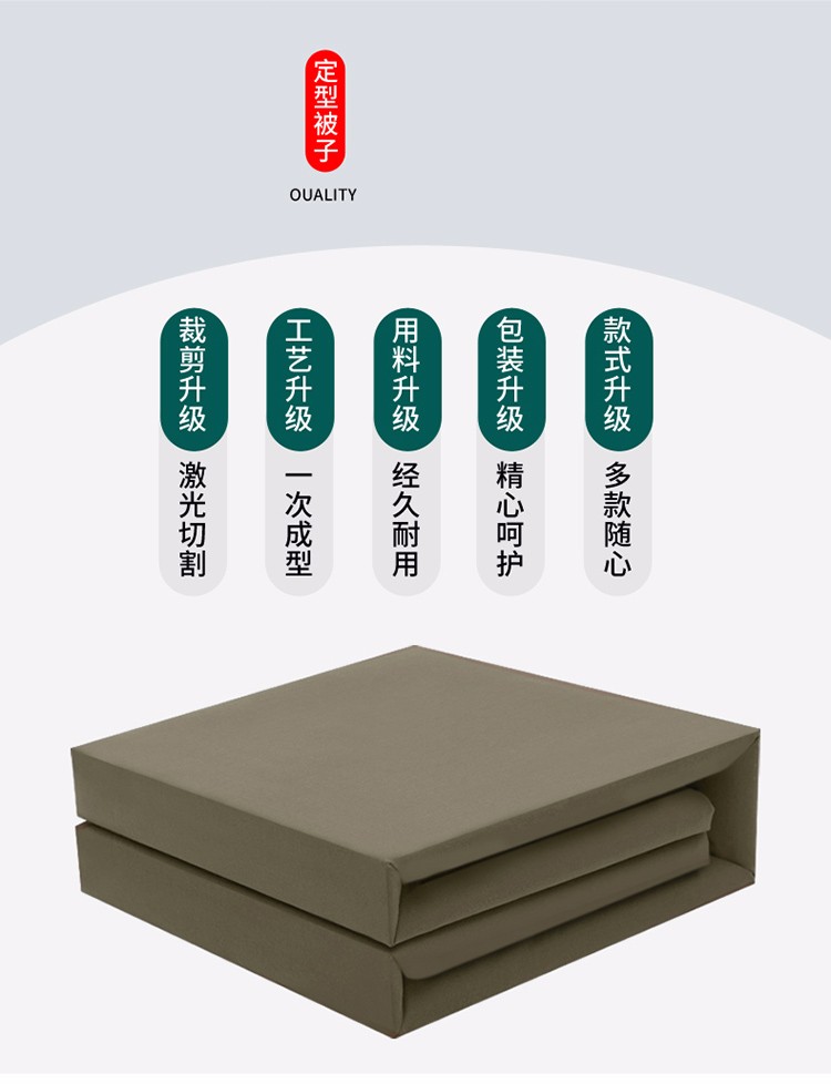 定型帆布成型棉军绿被子标准豆腐块模型叠被 陆-军绿 手工纯棉定型被