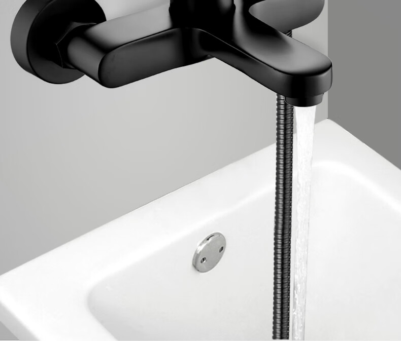 尊驰卫浴冷热水龙头淋浴龙头黑色加厚铜主体侧旋扭一键切换三联浴室