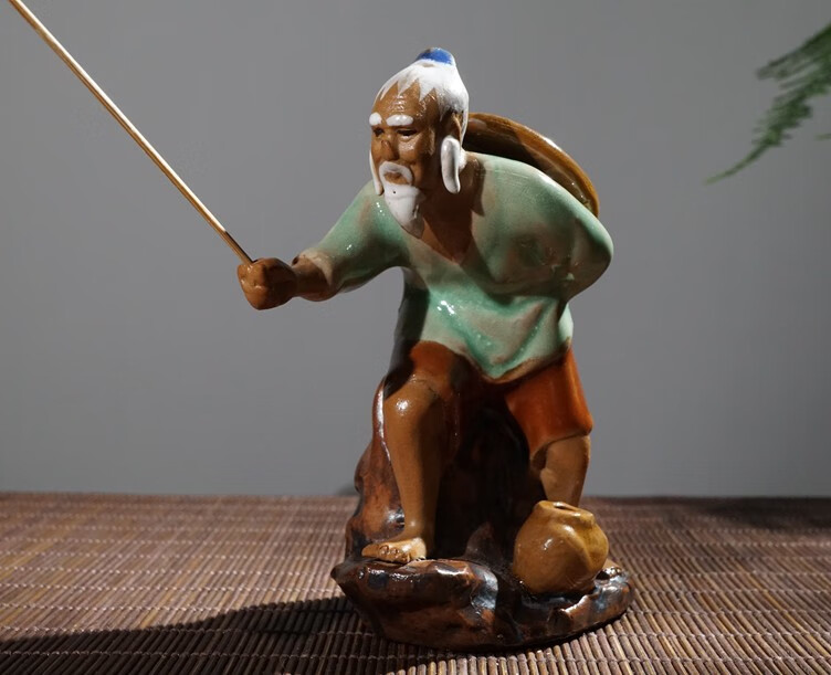 陶瓷人物摆件装饰盆景配件老翁钓鱼下棋弹琴吹笛高士假山小摆件吸水石