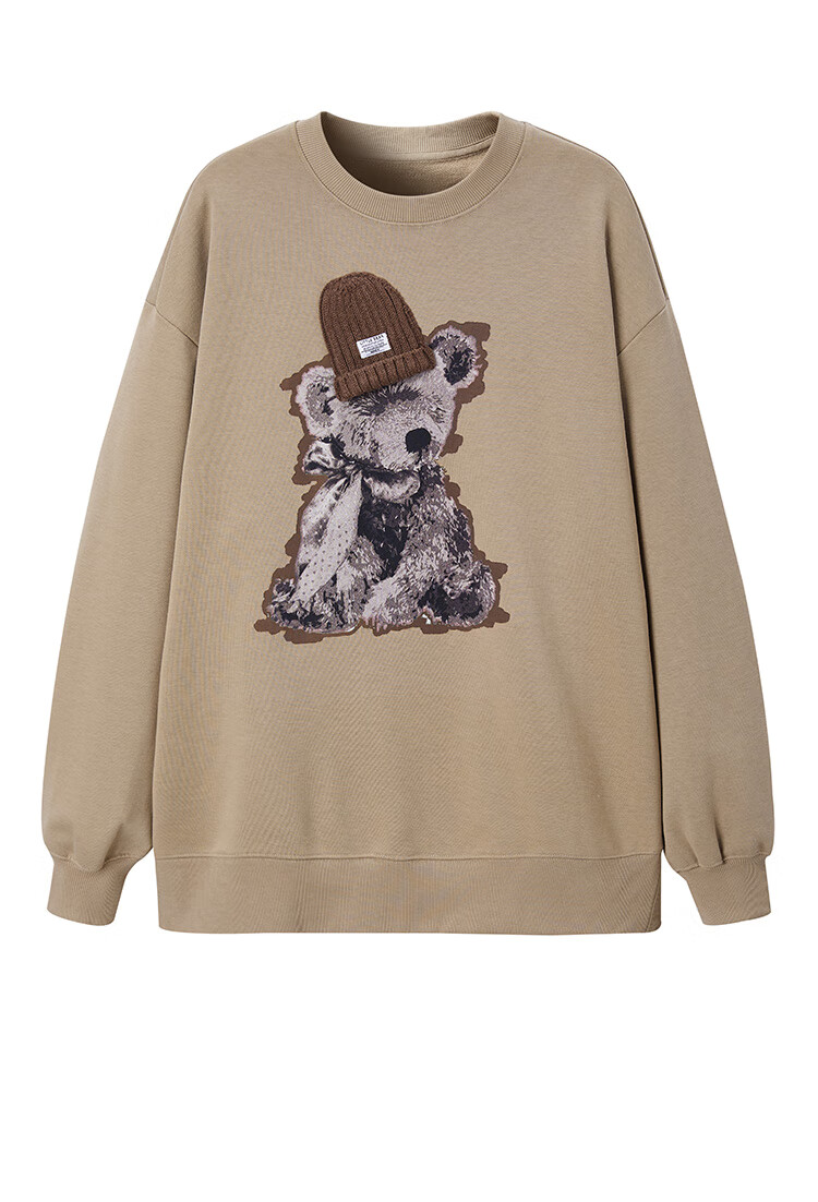 太平鸟圆领小熊卫衣女宽松2021早春新款新年红色卫衣休闲长袖上衣