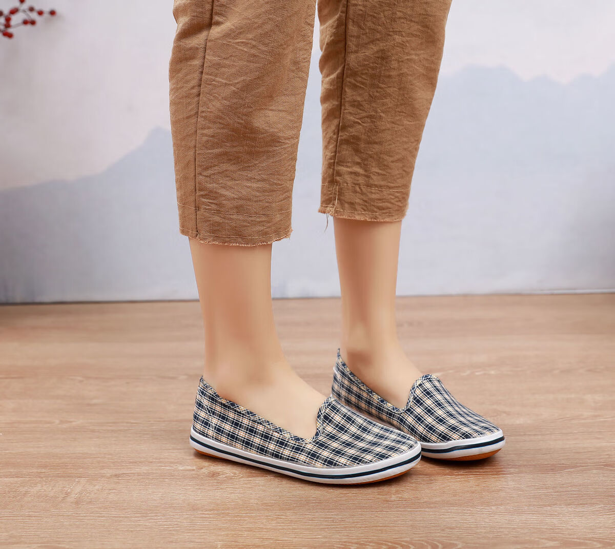 牛筋底淑女鞋老北京布鞋女款格子平底开车孕妇妈妈鞋淑女鞋09格子0935