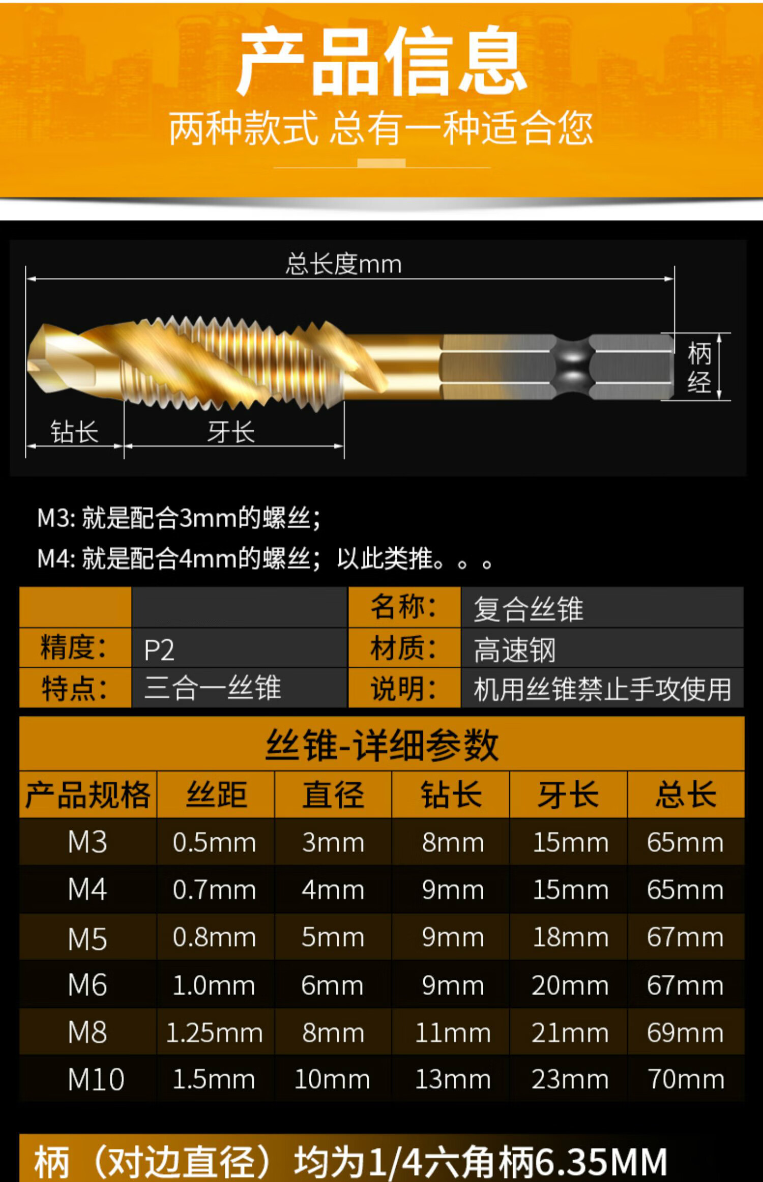 機用絲錐螺旋複合鑽攻一體絲攻鑽頭攻牙鑽孔攻絲套裝m3m4m5m6m8m305白