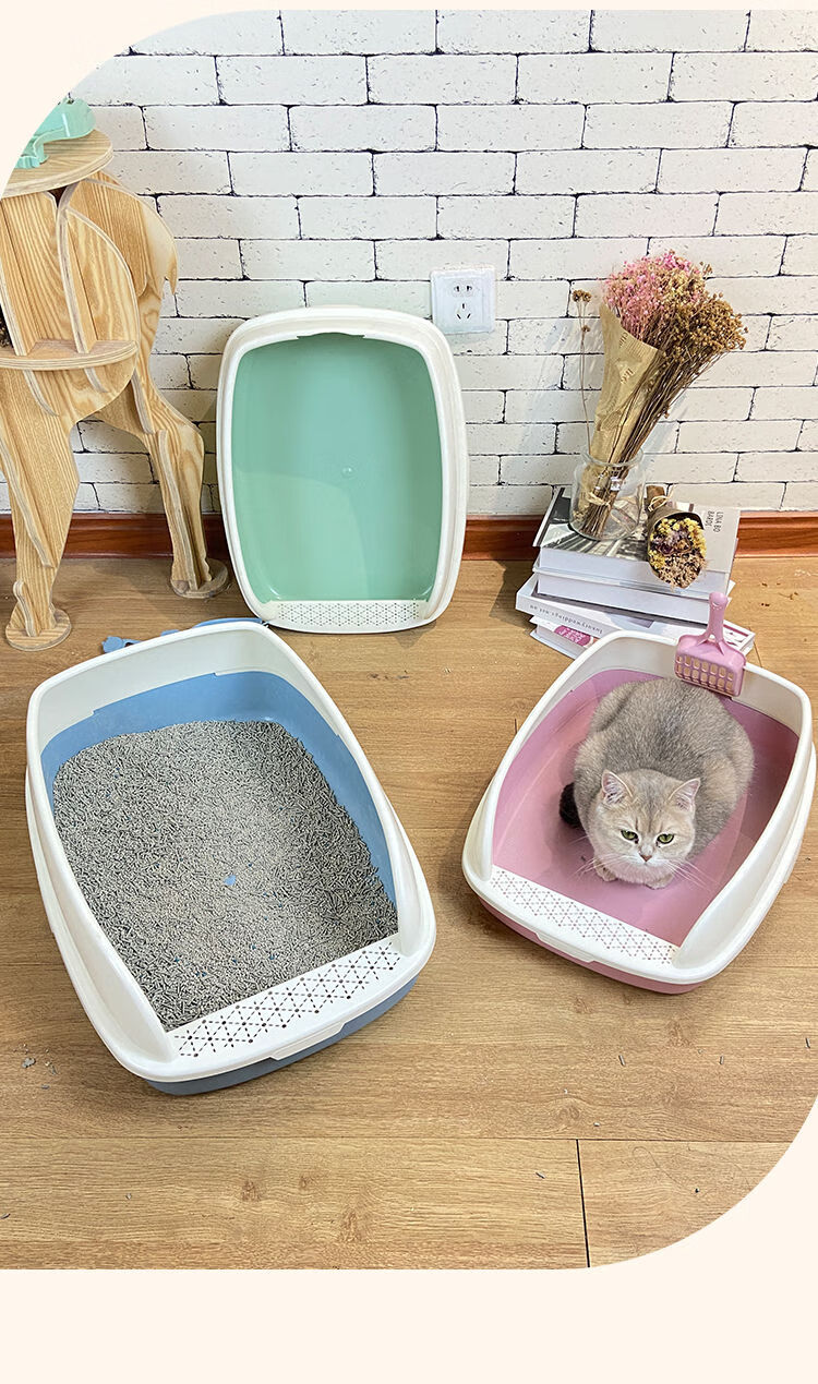 猫砂盆猫咪厕所大号防外溅带砂开放式猫屎盆全半封闭式幼猫用品 高围