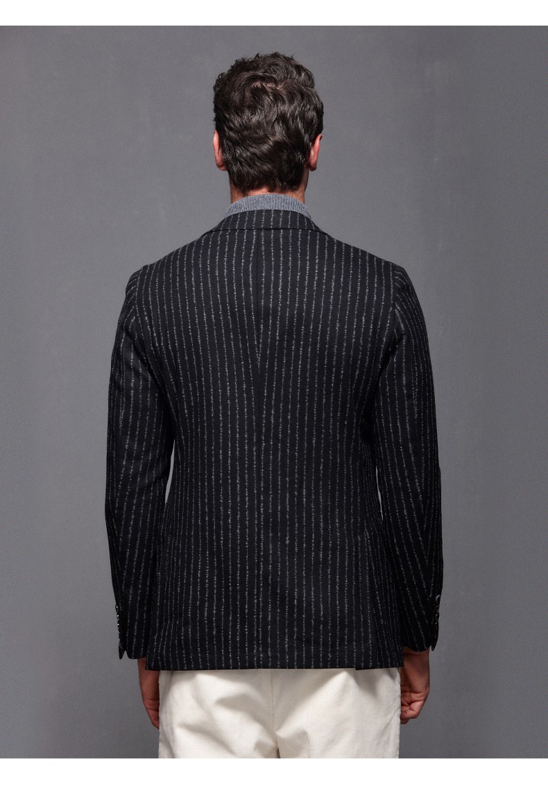 tombolini2021秋冬黑色条纹西服男士休闲西装外套青年休闲外套潮黑色