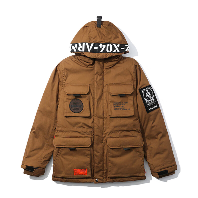 it izzue男装连帽羽绒服冬季工装机能风多口袋厚外套7143 bgd/棕色 l