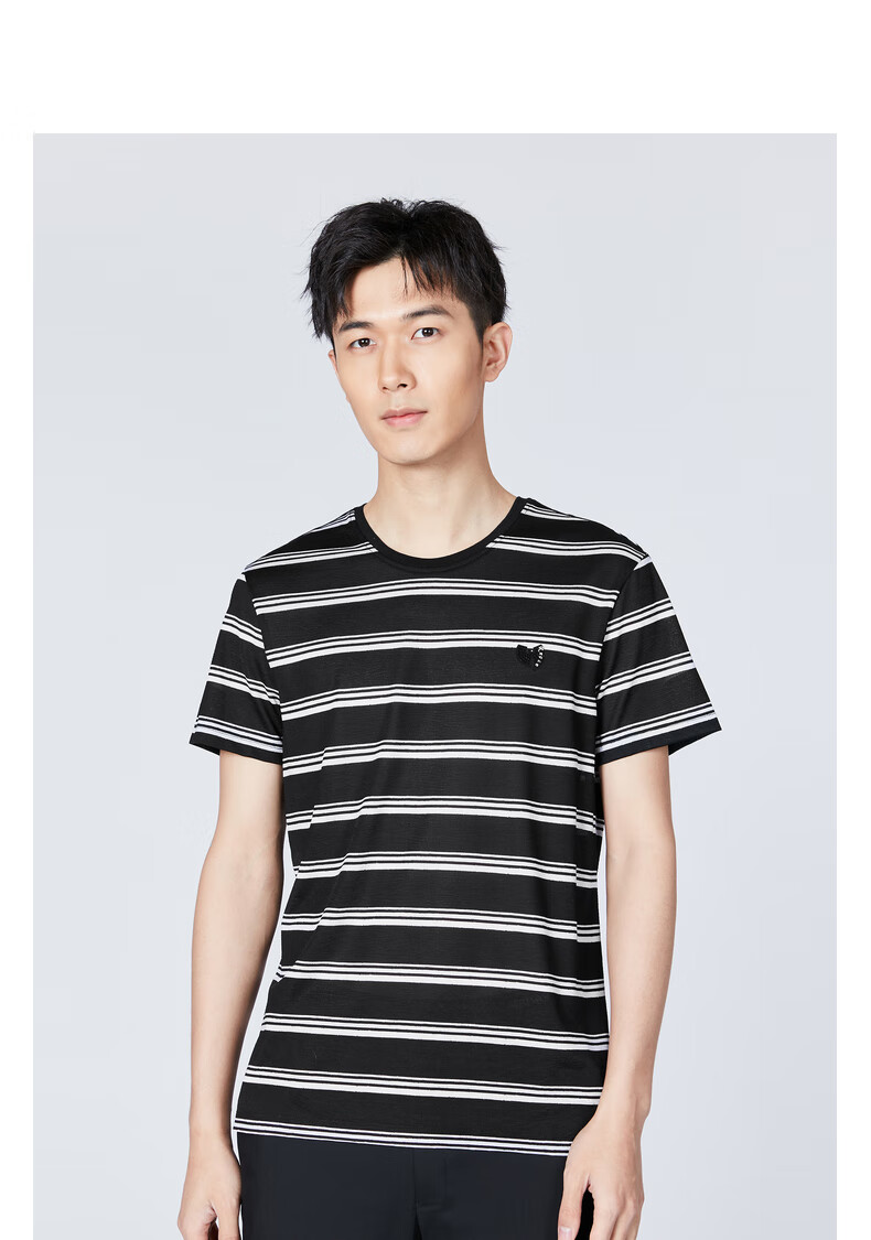 利郎男装短袖t恤男条纹时尚2021夏季新品含桑蚕丝12.