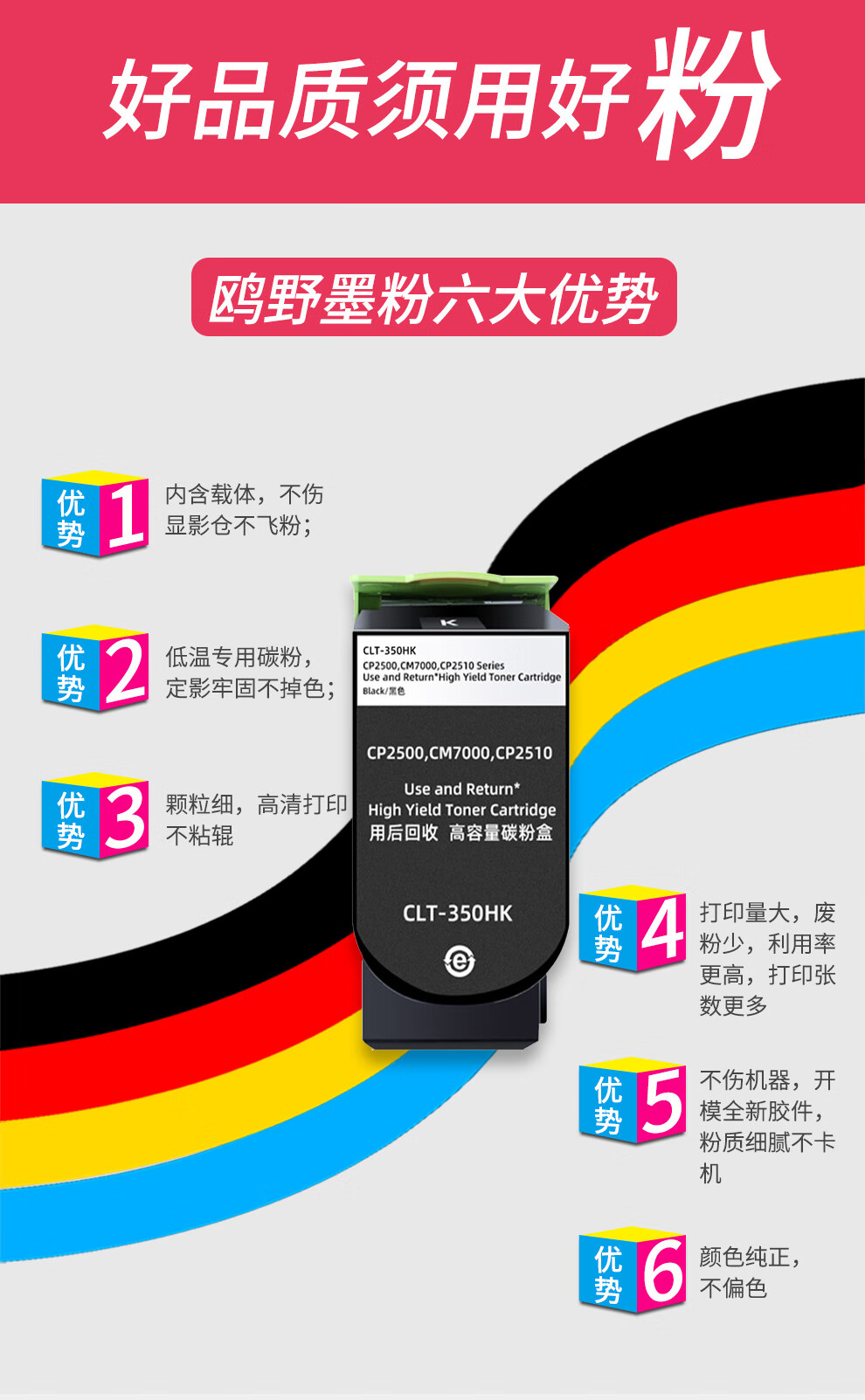 鸥野ctl350y粉盒适用奔图cp2510dncm7115dncp2500dn智享版cmctl350k