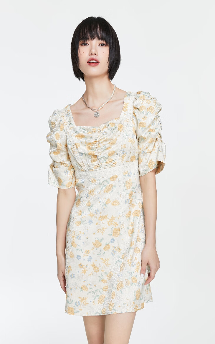 only2021春季新款气质减龄收腰显瘦小方领连衣裙女121207011 h25mya