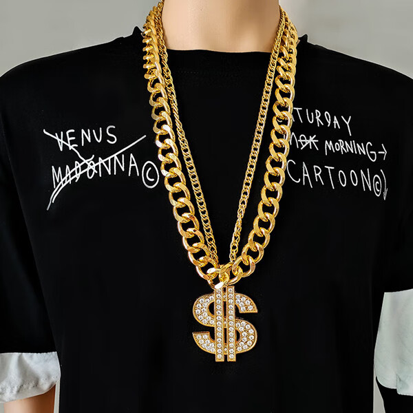 网红嘻哈大金链子男粗演出道具抖音社会人塑料假金土豪大项链塑料ccb