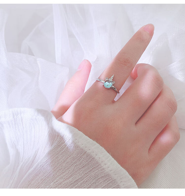 开口戒指女森系清新可爱学生闺蜜七夕礼物朋友 独角兽戒指 项链 手链