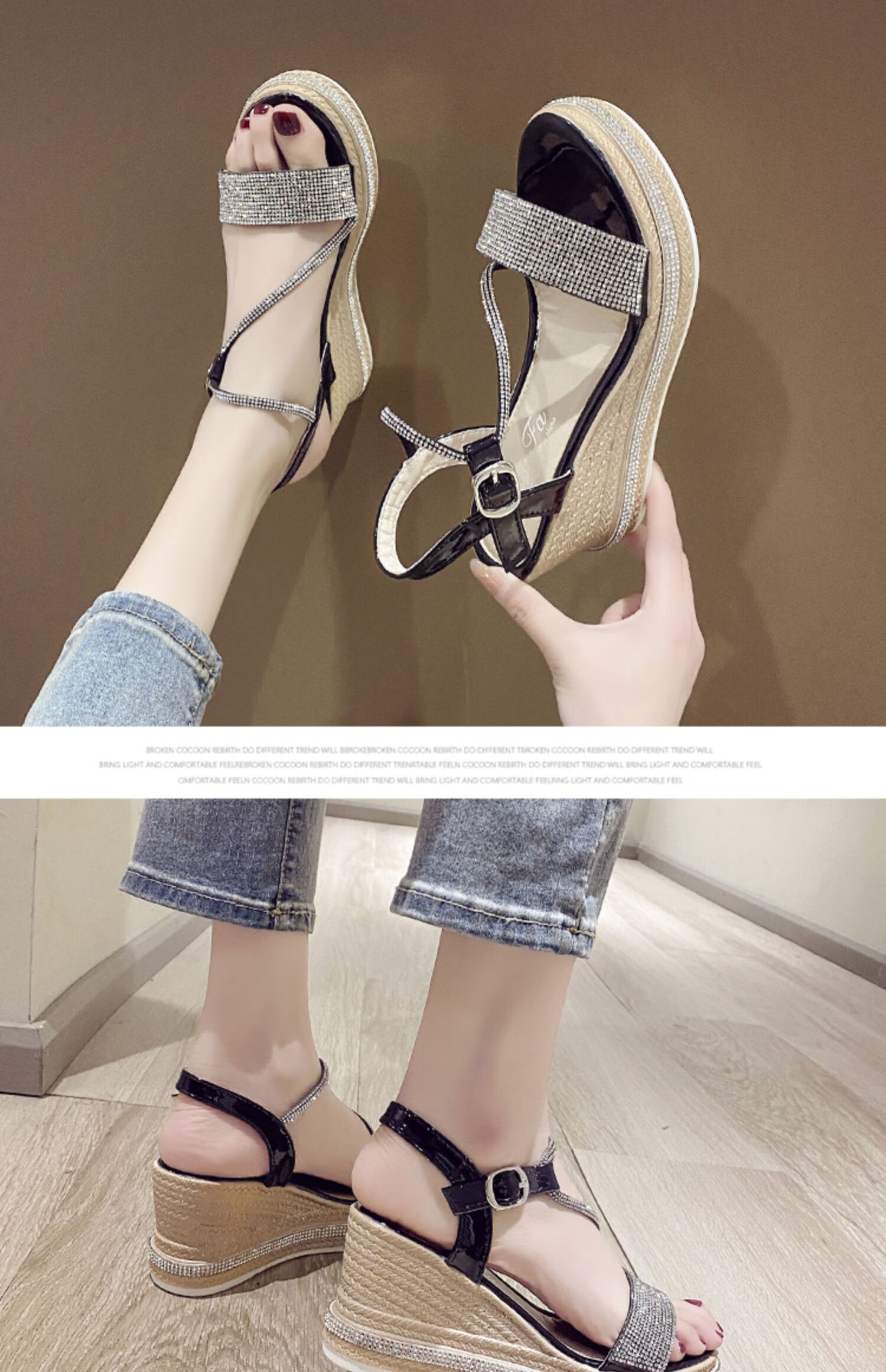 网红厚底松糕凉鞋女2021夏季新款ins潮韩版百搭仙女风罗马沙滩鞋 黑色