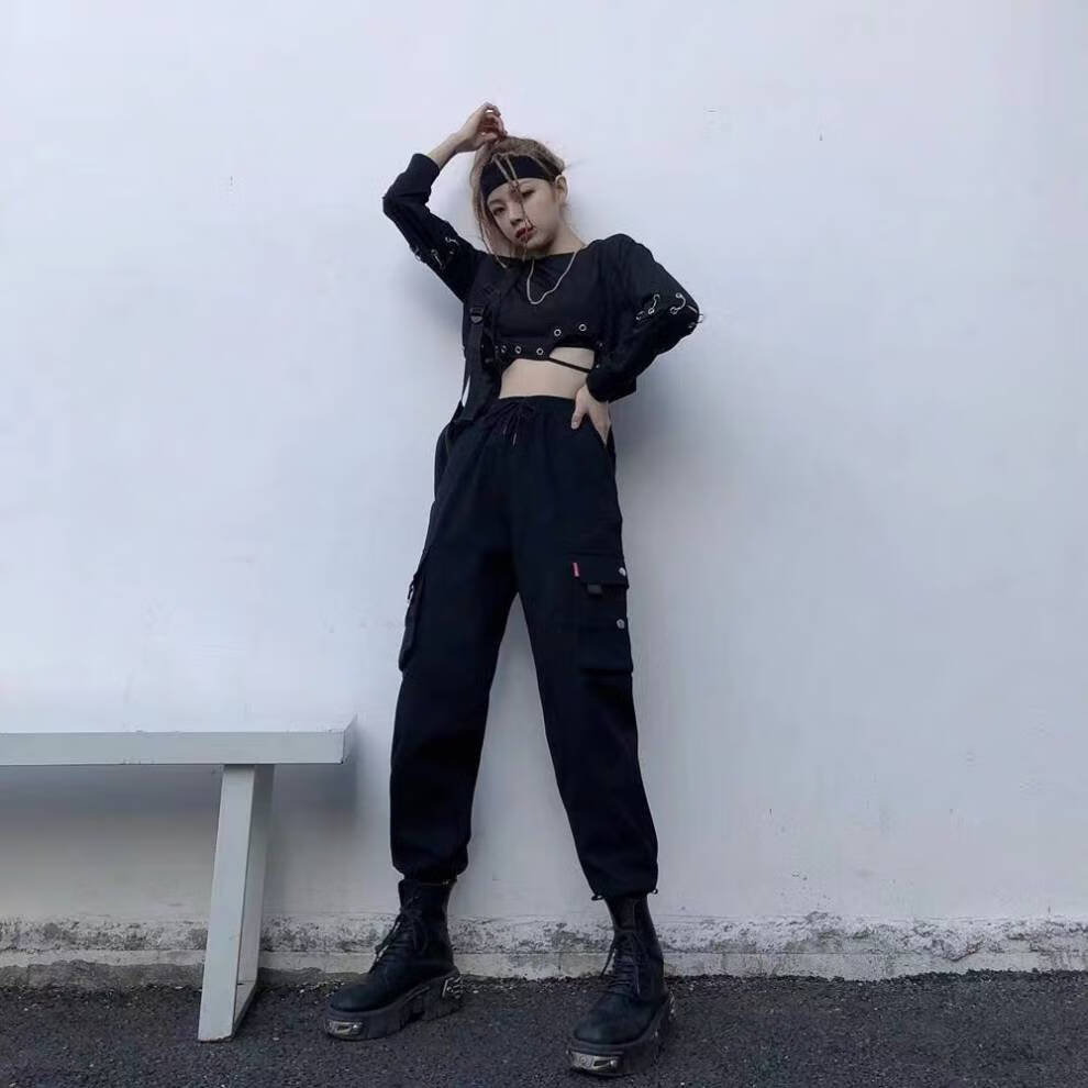 恒源祥工装裤女加绒黑色休闲束脚冬加厚2021年新款大号胖妞显瘦外穿