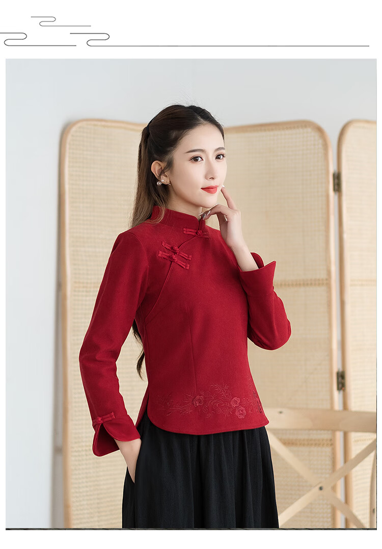 秋冬红色二件套唐装汉服女回娘服旗袍民族改良中国风