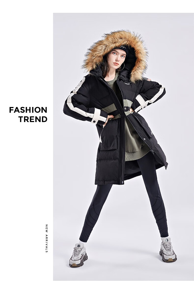 卡帕(kappa) kappa卡帕羽绒服冬女中长款羽绒服毛领连帽防寒保暖外套