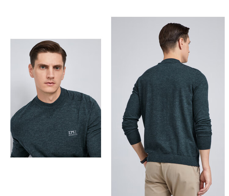 鄂尔多斯emz早春商务休闲羊毛衫男士圆领柔软毛衣针织衫大红5017592a