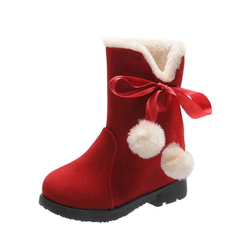 儿童靴女童雪地靴冬2021新款加绒保暖中大童宝宝公主小女孩长靴子红色