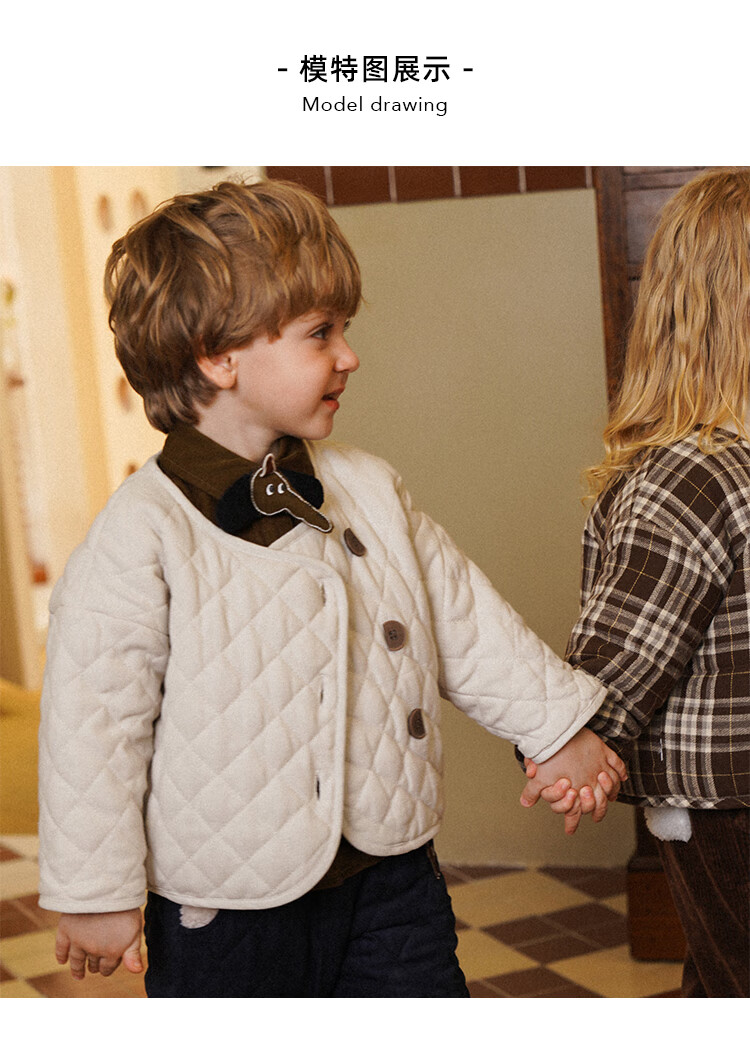 ryebread/黑面包童装 复古典雅男童菱形格子纯棉短款棉衣外套冬季
