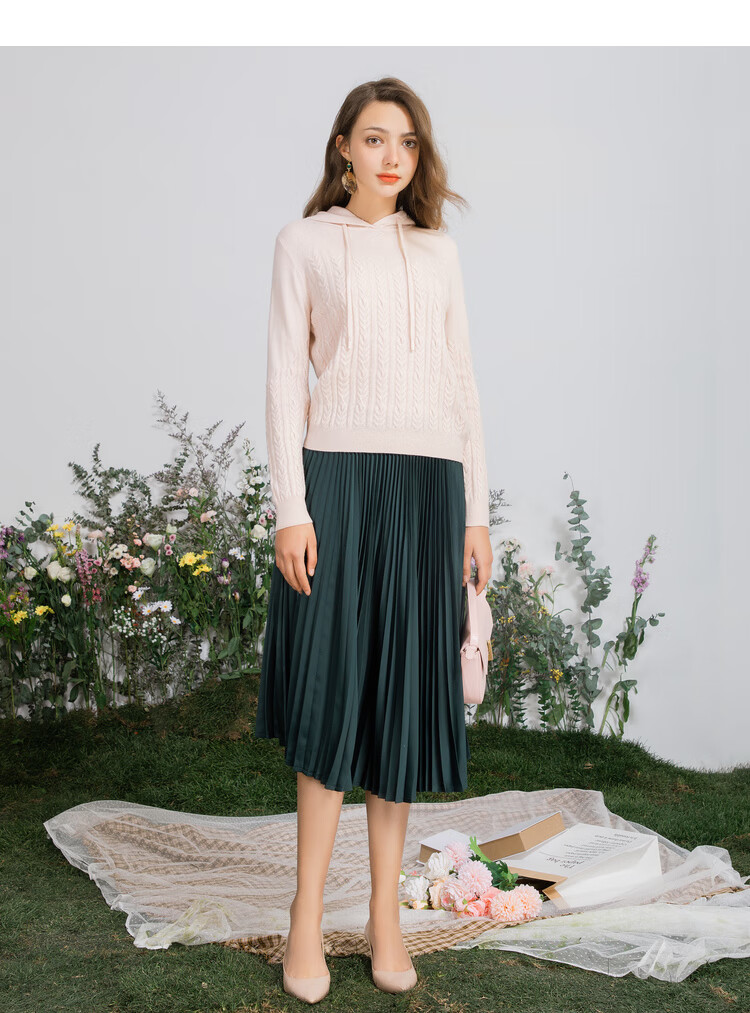 休闲连帽针织衫女佳人苑2021年春装新款百搭显瘦纯色短款毛衫 蜜桃粉