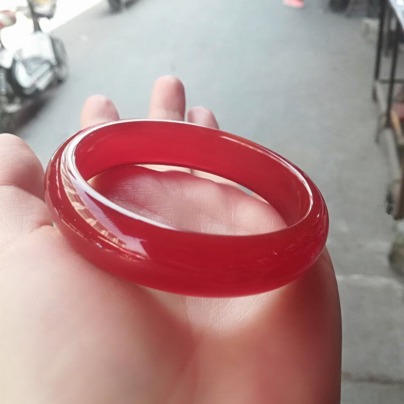 天然红玛瑙手镯 女玉镯子 红色玉髓 细条圆条女款窄版 5a扁条细款内径