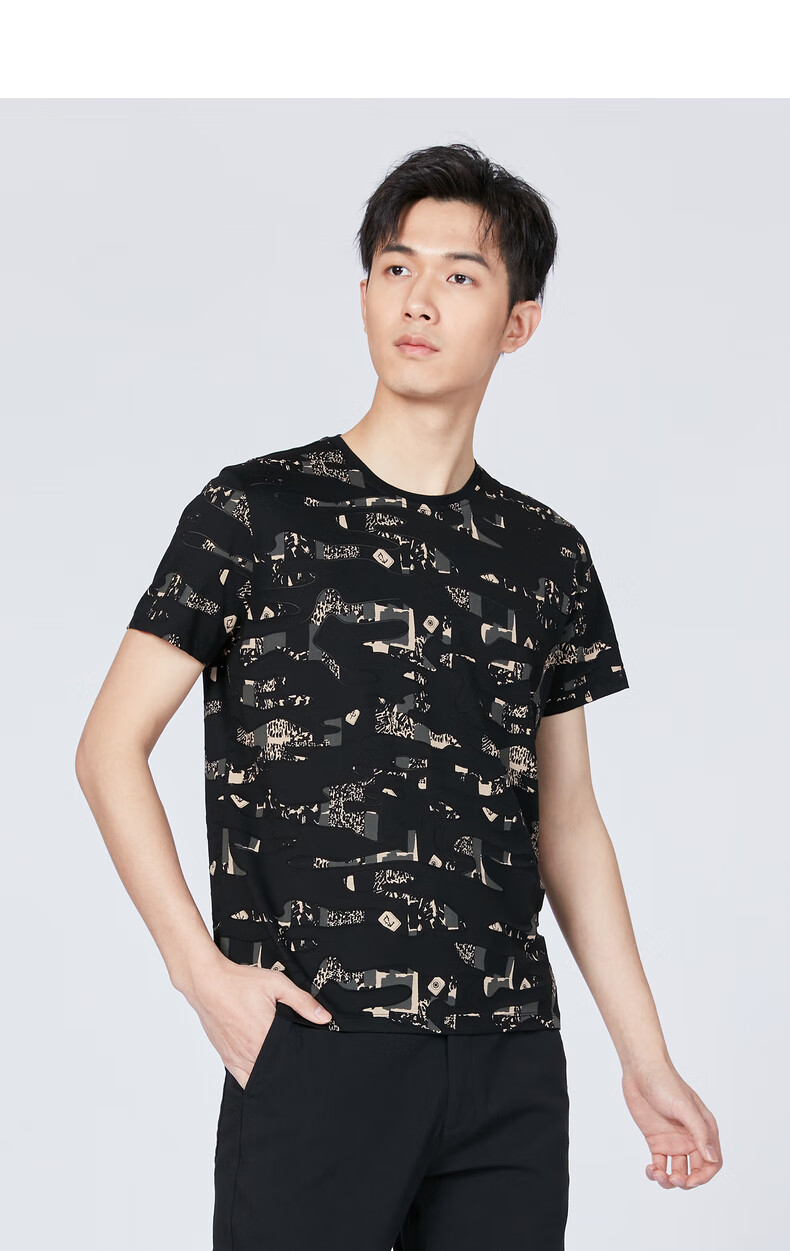 利郎男装 短袖t恤男修身版个性印花潮流t恤2021夏季新品圆领青年t恤