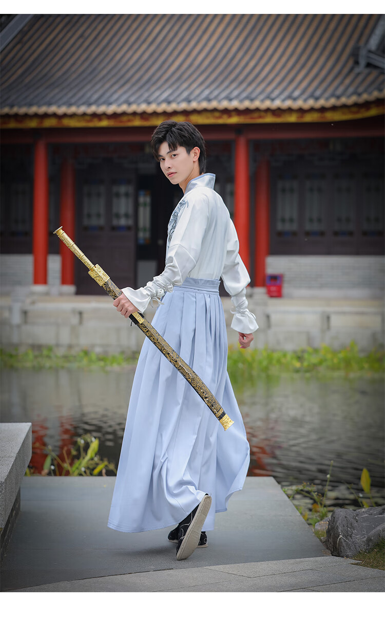 中国风原创汉服男装夏天交领古风武侠剑客暗黑色系班服演出服套装帕孚