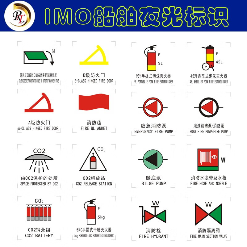 船用imo夜光标贴船舶荧光标志蓄光消防防火控制图感烟探测器标识船舶