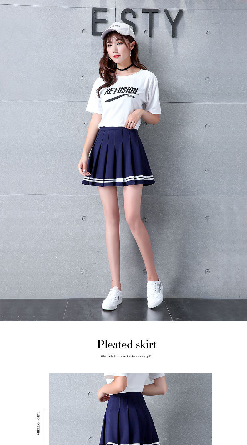 百褶裙短裙女学生韩版新款松紧a字裙春夏季大码风学院高腰半身裙藏青