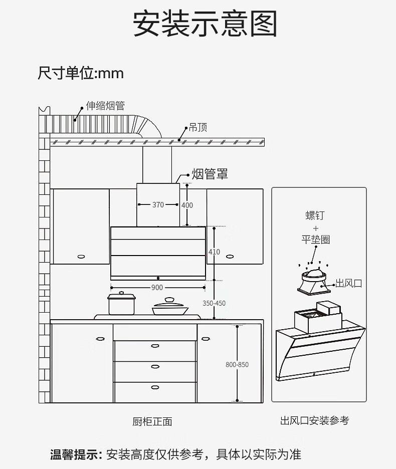 自清洁烟机款式:顶侧双吸套装类型:油烟机风压:341-699pa烟机安装尺寸