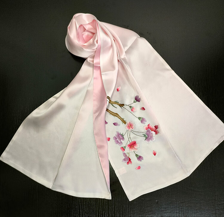 萌阅 送妈妈的丝巾女湘绣百分之百桑蚕丝刺绣围巾 旗袍外搭披肩送礼品