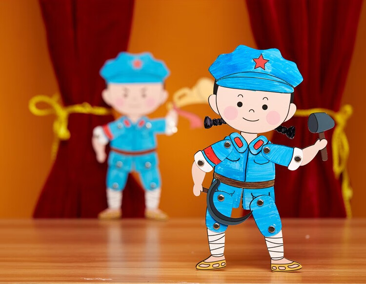 国庆节手工diy爱国红色主题涂色小红军人偶幼儿园制作材料包早教启智