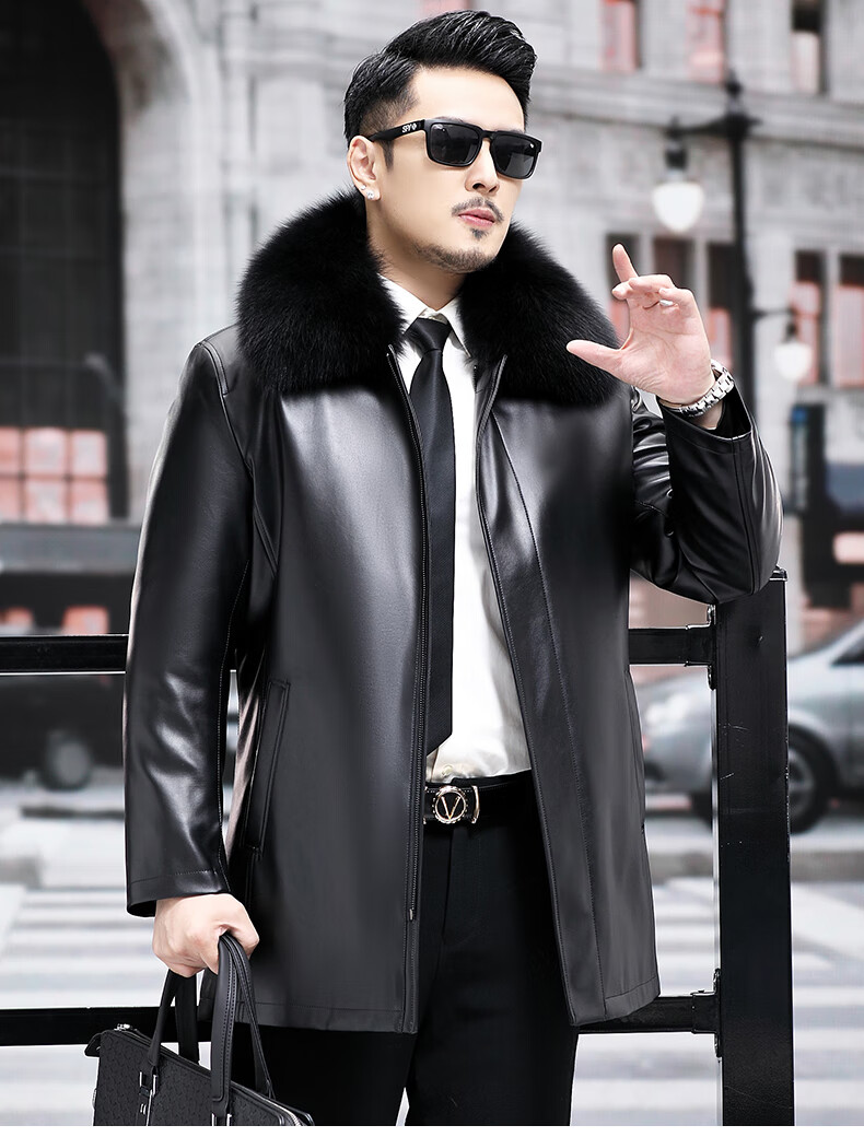 老爷车 男士皮尼克服中长款海宁皮草皮大衣真皮毛内胆可拆卸狐狸毛领