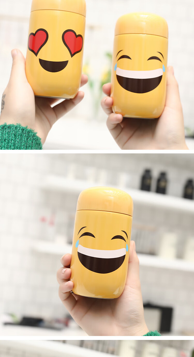 保温杯萌可爱笑脸表情保温杯不锈钢水杯男女学生迷你小巧卡通杯子墨镜