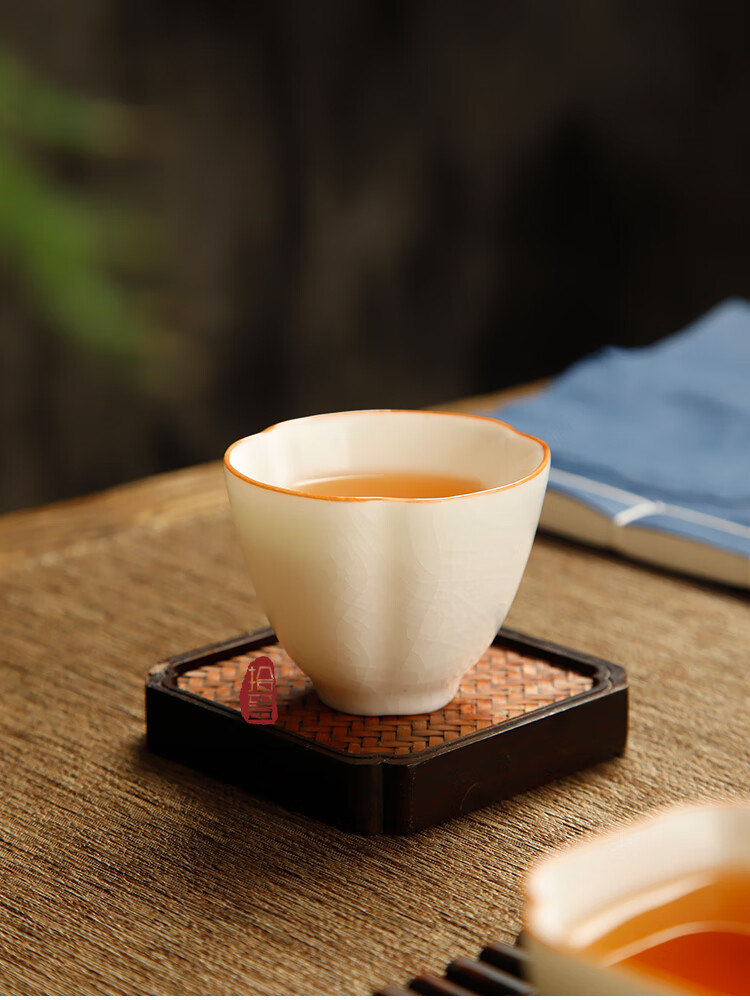 乐奇 汝窑茶杯白瓷品茗杯陶瓷主人杯开片可养茶碗小茶盏功夫茶具礼盒