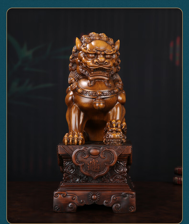 风水狮子摆件一对北京狮宫门狮家居玄关办公室装饰工艺品 中号 旺财对
